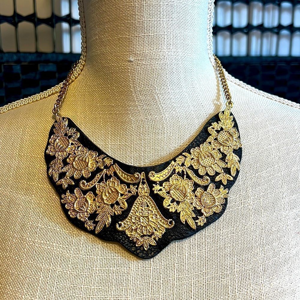 Faux Leather and Gold Design Statement Necklace